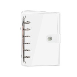 TECDW A7 Size Seal Notebook, PVC Clear Material Metal Ring Plycra Book, Button Closure 6 Holes Transparent Binder Notebook Diary Book for Students Office