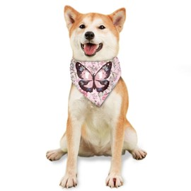 Snilety Pink Butterfly Dog Bandana Girls Flower Adjustable Triangle Bibs Pet Neckerchief Washable Pet Handkerchief Easy Store and Carry