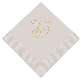Weddingstar 3-Ply Gold Foil Cocktail Napkins Grey - Double Hearts