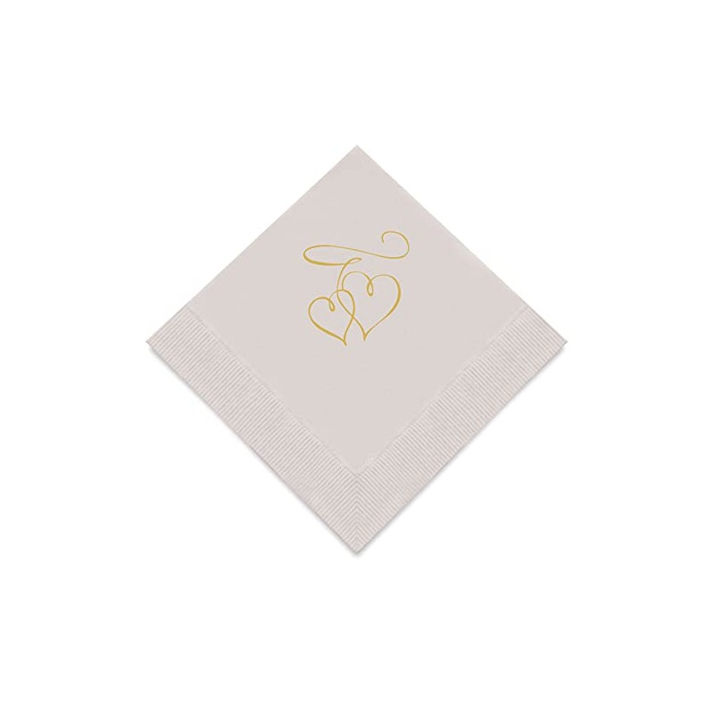 Weddingstar 3-Ply Gold Foil Cocktail Napkins Grey - Double Hearts