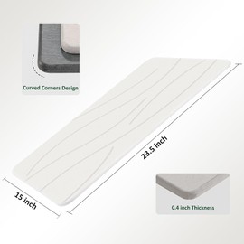 Feilifan Stone Bath Mat - Diatomaceous Earth Mat, Fast-Drying Diatomite Shower Mat, Water Super Absorbent Stone Mats for Bathroom Kitchen, Easy to Clean (Ripple White, 23.5" × 15")