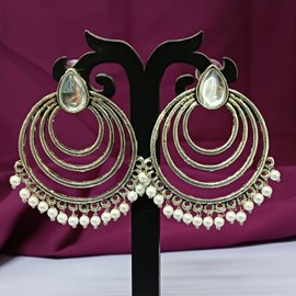 Efulgenz Indian Earrings for Women Indian Jewelry Bollywood Antique Faux Pearl Crystal Kundan Chandbali Earrings Set for Women