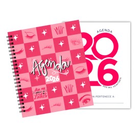 Agenda 2026 Pestañas/uñas/maquillaje Pasta Dura Aro Espiral Rosa Chicle Lashista 2026