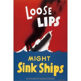 Loose Lips Might Sink Ships Vintage World War II Two WW2 WWII USA Military Propaganda Poster