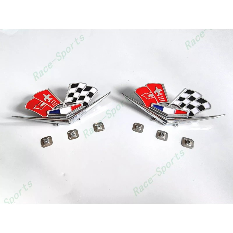 Corvette Front Fender Chrome Red Flags Emblem 1962 1963 IMPALA