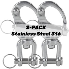 Faneta Stainless Steel 316 Swivel Eye Snap Shackle - Marine Grade Quick Release Jaw Swivel Sailboat Shackles - Marine Boat Sailing Rigging - for SCBA Mask & Spinnaker Halyard - Pack of 2 (2.75 inch)