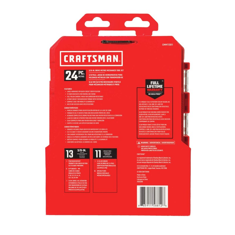 CRAFTSMAN Socket Set, Nano Metric, 3/8" Drive, 24Piece (CMMT12011)