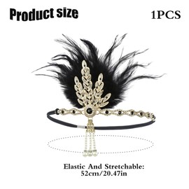1 Pc Vintage 1920s Headband flapper Fashion Bling Rhinestone Hair Accessories Feather Headband for Women 20s Hair Costume Accessory Gatsby Themes Costume Prom Party Decoration