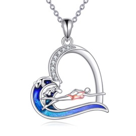 CUPENDA Swimming Necklace 925 Sterling Silver Wave Swim Pendant Sport Swim Team Jewelry for Women Surfing Coaches