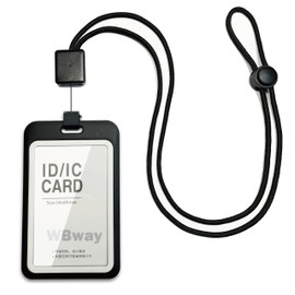 【Vertical/Horizontal・Color Selectable】 WBway ID Card Holder, Vertical Type, Double Sided, 2 Cards Capacity, with Retractable Reel, Adjustable Length, Lightweight, ID Card Case, Name Badge Holder, Pass