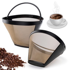 2 Pieces Gold Tone Filter Coffee Permanent Filter 6-8 Cup Stainless Steel Coffee Filter Mesh Basket Washable Coffee Filter for 8-12 Cups Coffee Filter Size 4 with Stainless Steel Mesh Handle