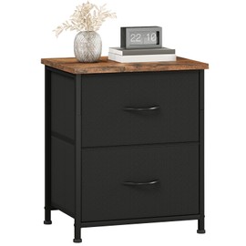 Somdot Black Nightstand, Small Dresser for Bedroom with 2 Drawers, Bedside Table Night Stand End Table with Fabric Bins for Bedroom Kids Closet Dorm Guest Room, Black Rustic Brown