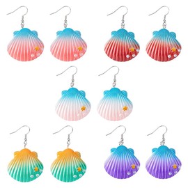 UNICRAFTALE 5 Pairs 5 Colours Shell Earrings Dangle Earrings Sea Shell Colourful Scallop Earrings Natural Boho Earrings Summer Beach Jewellery Mermaid Costume Gift for Women, No, No Gemstone
