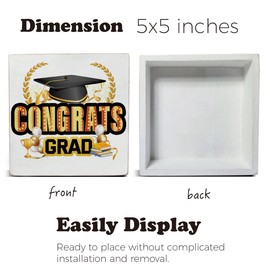 2025 Graduation Decorations, Graduation Gifts for Her Him, Congrats Grad Sign Wood Block Plaque Box Sign for Home Office Desk Decor(5 x 5 Inches)