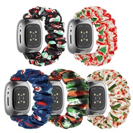 DKGKOO Scrunchie Watch Strap for Women Compatible with Versa 4 / Versa 3 /Sense/Sense 2 (I(Christmas Series), Large Size)