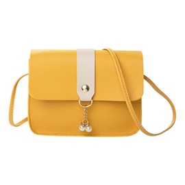 QUINTRA Women's Shoulder Bag, Fashion Pearl Pendant, Soft Leather Buckle, Lightweight and Versatile Shoulder Bag Gift Bags, yellow, One Size