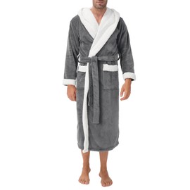 DAVID ARCHY Men's Hooded Fleece Robe Double Layer Bonded Velvet Robe Plush Soft Full Length Long Bathrobe(XL,Dark grey)