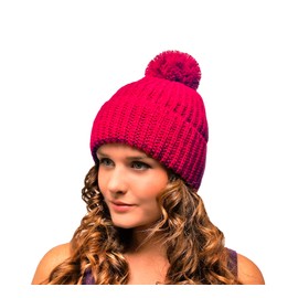 Entire Empire Red Bobble Hat Women Woolly Hat Bobble Beanie with Pompom for Women Red Winter Hat Chunky Knit Ladies Cap Hat Womens Christmas Santa Hat (Red)