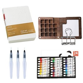 Mini Portable Watercolor Palette Set, Grid Paint Box with Binder Clips Include Paint, Brush*3 and Picture Album Art Materials Coloring Markers:_LG Acrylic(24 Colors)