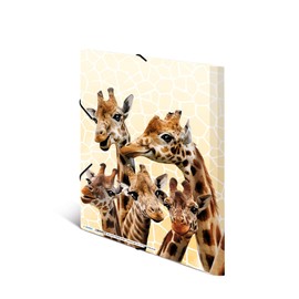 HERMA Portfolio Folder A4 Giraffe Children's Plastic Corner Folder with Animal Motif, Elastic Band, Inner Flaps and Inner Print for Boys and Girls