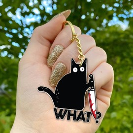 Funny and Cute Black Cat Metal Keychains for Men and Women, Funny Bag Charm for Women