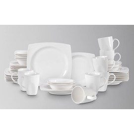 HomeVss, New Bone China Dinnerware SEt, Rim Square Shape, 40pc Set