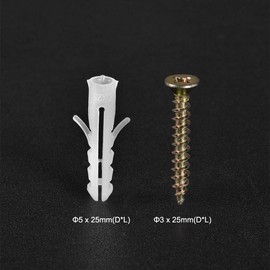 uxcell 5x25mm Plastic Expansion Tube for Drywall with Color Zinc Screws White 20pcs