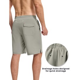 BGOWATU - Bañador 2 en 1 para hombre, con forro de compresión, secado rápido, pantalones cortos de playa de 9 pulgadas con bolsillos, Gris claro, XX-Large