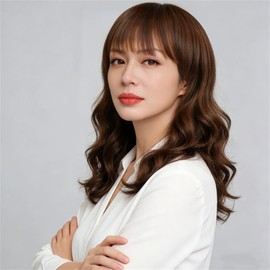 Wig, Semi Long, Women's, Curly Full Wig, Adult Curly Hair, Full Wig, Long Hair, Bangs, Heat Resistant, Women's Clothing, Natural, Mother's Wig, Soft, Breathable, Fashion (Brown)