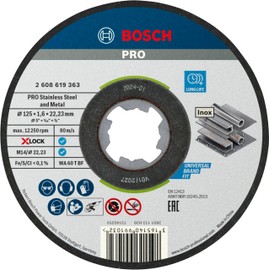 Bosch Accessories Professional 1x Expert for INOX Straight Cutting Disc (Stainless Steel, X-Lock, 125 mm, Thickness 1.6 mm, Accessories for Angle Grinder)