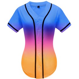 babyhealthy Women Baseball Jersey Button Down Plain Tshirts Hip Hop Softball Sports Active Tee