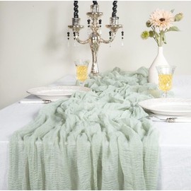 2pcs Camino De Mesa De Gasa Boho, Tela de Queso Rústico Elegantes para Decoración De Mesa Y Boda, Novia, Baby Shower, Fiesta de Cumpleaños, 90*300cm (Verde)