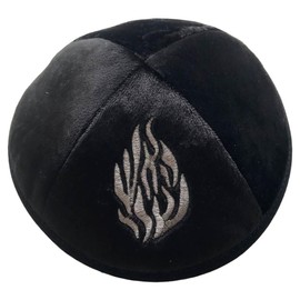 JDPRO LAND Judaical Velvet Kippah with Embroidery of Fire for Men Yamaka Hat Kippot Black Grey 7 Inch (Black)