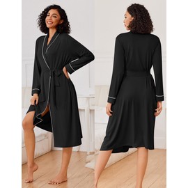 Ekouaer Kimono Robes for Women Long Lightweight Knit Bathrobe Shawl Soft Sleepwear Casual Ladies Loungewear