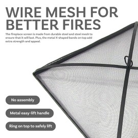 Sunnydaze Heavy-Duty Steel Mesh Fire Pit Spark Screen Cover - Outdoor Fire Pit Screen Cover - Square - Black - 24-Inch