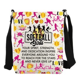 FEELMEM Softball Girl Crossbody Bag Softball Player Gift Inspirational Softball Team Sport Crossbody Bag Softball Lover Gift (Beige)