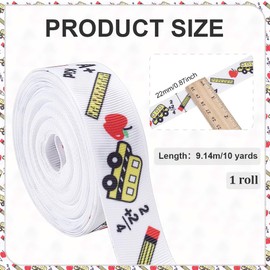 PH PandaHall 9.14m School Ribbon, 22mm Wide Schools Bus Pencil Apple Craft Ribbon Gift Wrap Ribbons Welcome Back Grosgrain Ribbons for DIY Bow Wreath Decor First Day of School Party Teacher