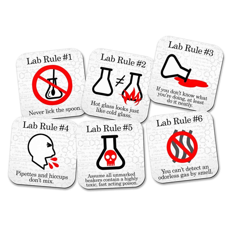 Funny Science Coaster Set - Lab Rules - 6 Piece
