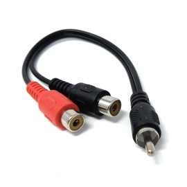 DRUT 15cm 1pcs Single RCA Male Plug to Twin 2 x RCA Female Phono Sockets Cable Adapter (Black)