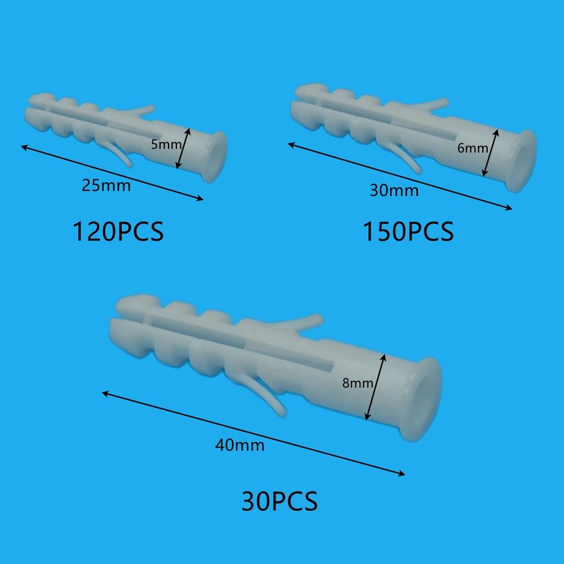 300 PCS White Wall Plugs, Expansion Nail Plugs, Plastic Screw