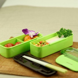Lock & Lock Slim Lunch Box with EcoBag and BPA Free Containers with Leak Proof Locking Lids, Green