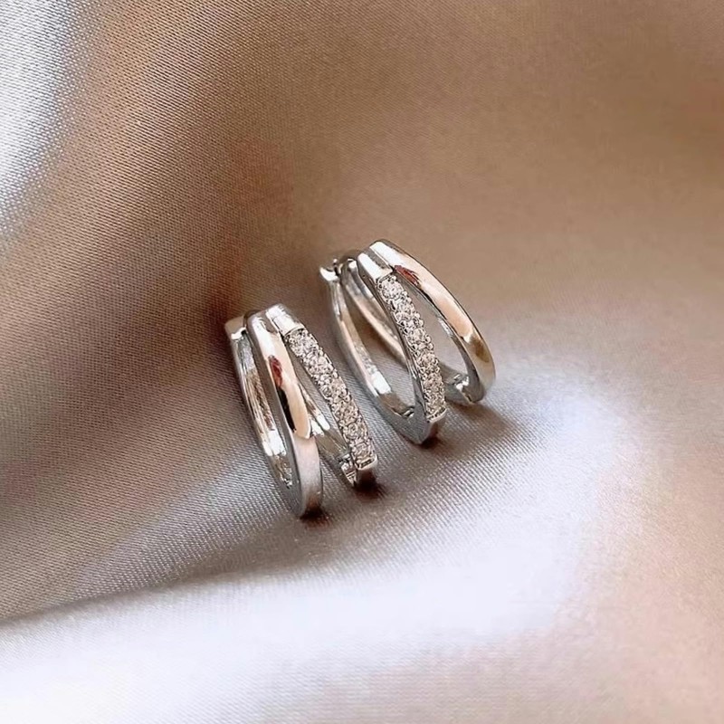 925 Sterling Silver Hoop Earrings with High-Carbon Diamond, Huggie Earrings