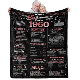 aisdfhsa 65th Anniversary Blanket Gifts Gift for 65th Blue Sapphire Wedding Anniversary 65 Years of Marriage Gifts for Wife Husband Dad Mom Parents Grandparents Back in 1960 Blanket 60x50 Inch