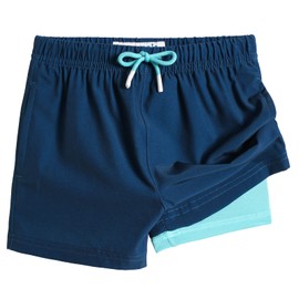 MaaMgic Swimming Trunks Boys Swimming Shorts Children Quick-Drying Swimming Shorts Short Swim Shorts for Small 2 in 1 Board Shorts with Compression Inner Shorts Pockets Adjustable Drawstring Reusable,