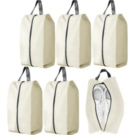 CJWLKJ 5Pcs Large Travel Shoe Bags Portable Travel Gifts Shoe Organizer with Zipper Closure, Waterproof Nylon Shoe Storage Organizer with Handle Travel Bags for Men and Women, Beige