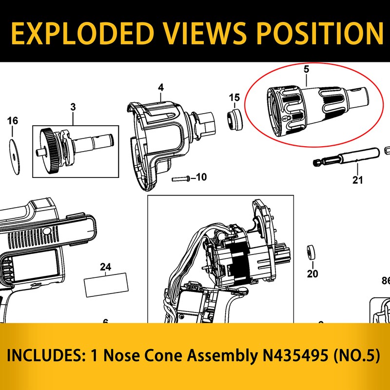 N435495 Nose Cone Assembly for Dewalt Brushless Drywall Screwgun Nose