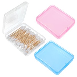 3PCS Portable Travel Cotton Pad Holder Cotton Swab Holder Dispenser Cosmetic Sponge Storage Box with Transparent Lid Cosmetic Pad Container Dental Floss Box(Blue, Pink, Clear)