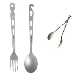 Dawn Deer Titanium Fork & Spoon Set - Camping Tongs | Ultralight Backpacking Utensils (1.1 oz), Heat-Resistant & Rustproof | Backpacking, Hiking, Survival Gear