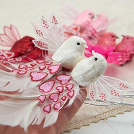 Factory Direct Craft Multicolored Feathered Mushroom Lovebirds | 6 Lovebirds | with Attached Alligator Clips (Romance)