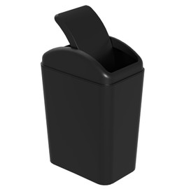 Waikhomes 15 L Plastic Trash Can with Swing Top, Slim Swing Lid Garbage Bin (Black)